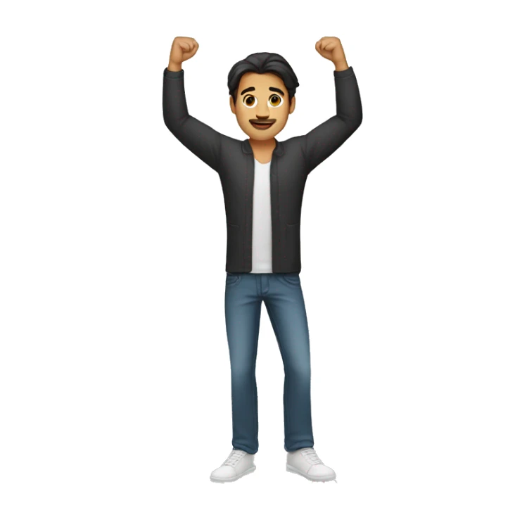 Spanish man (no beard) (full-body) (both arms raised) (straight hair) sticker