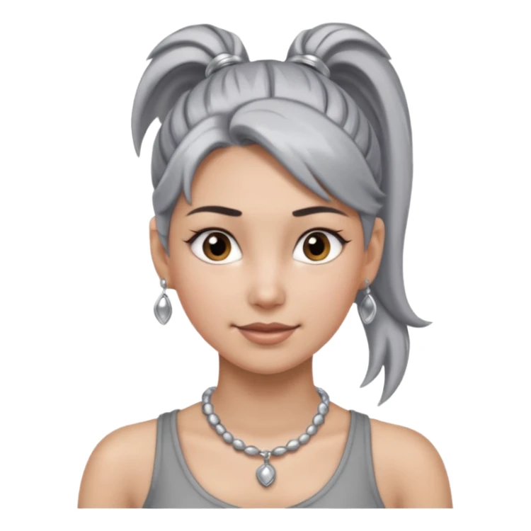 Female with Silver Necklace, grey skin,ponytail hair, more bright silver,highlight necklace, different expressions. sticker