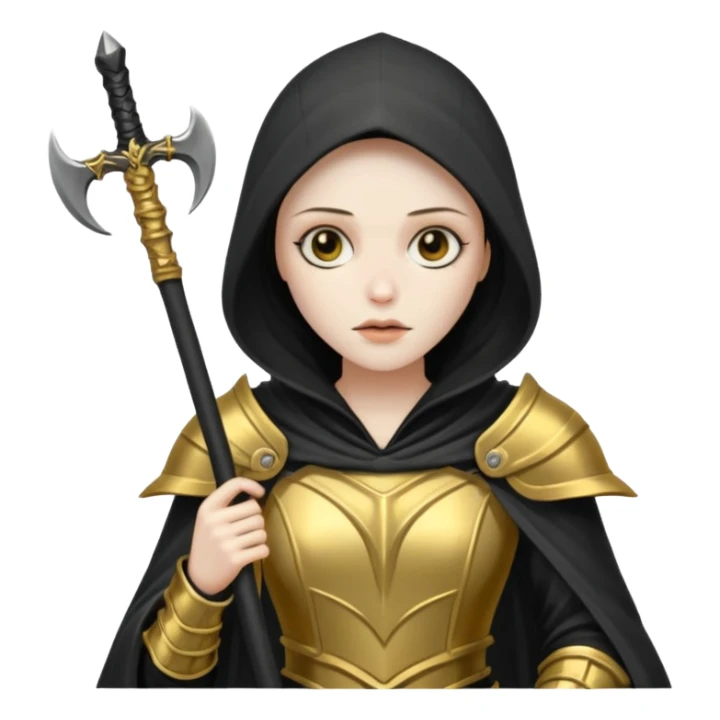 feminine grim reaper in a gold with scythe sticker