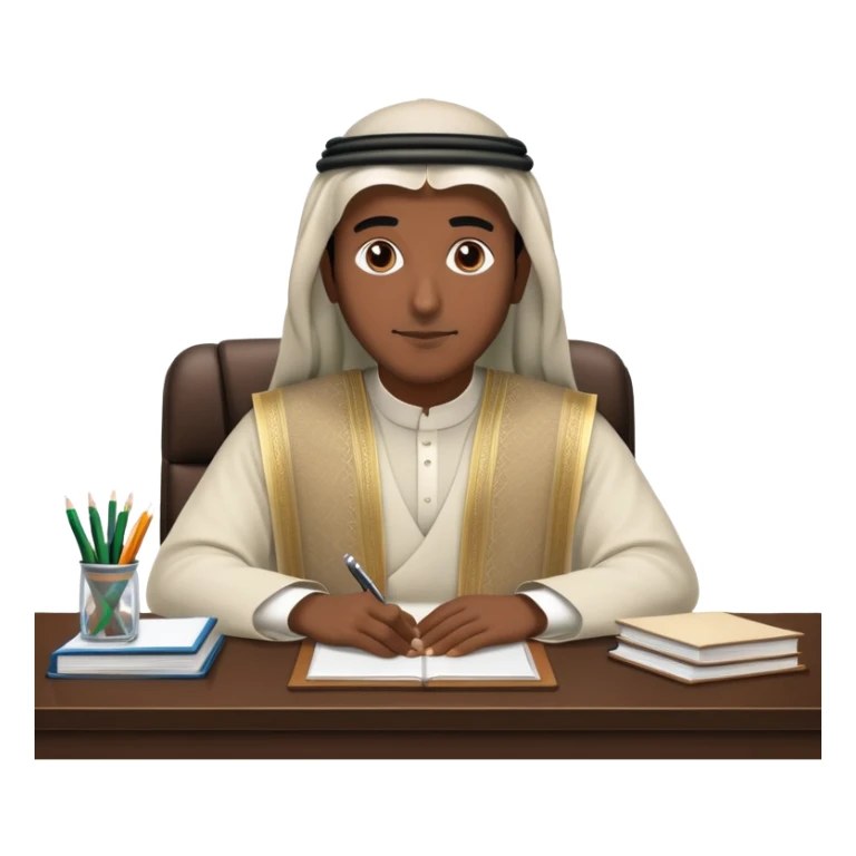 Saudi man in traditional attire sitting at a desk sticker
