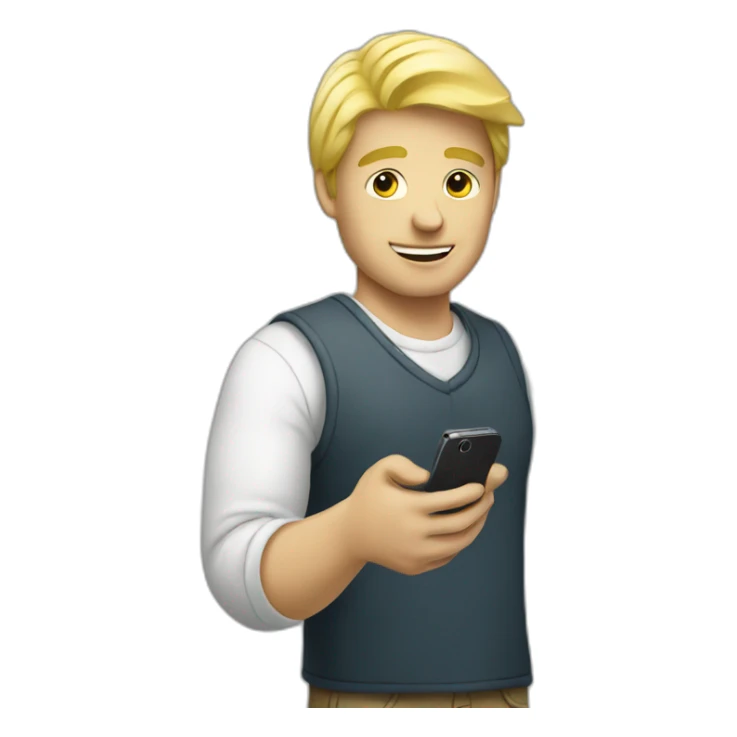 blond man holding phone sticker