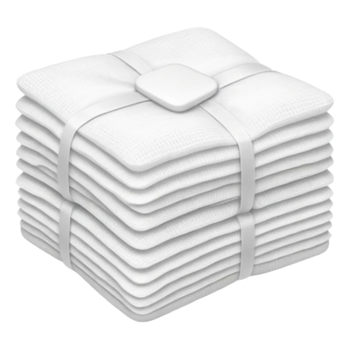 stack of white sterile gauze pads (2-3), soft and slightly textured, clean square edges, lightweight, neatly layered, medical use, no packaging or extras, apple emoji style, soft lighting, subtle shadows, transparent background, emoji scale sticker