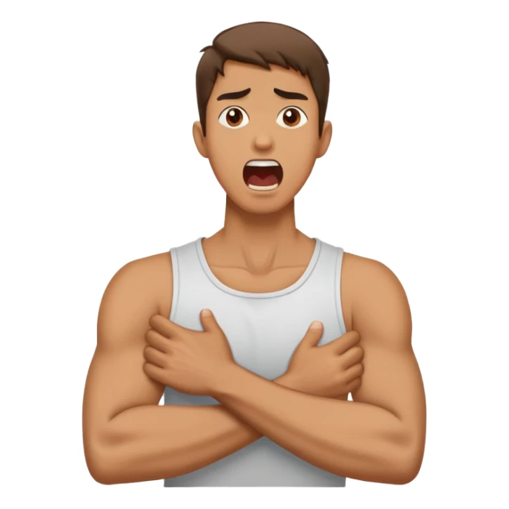 man crossed arms holding neck screaming sticker