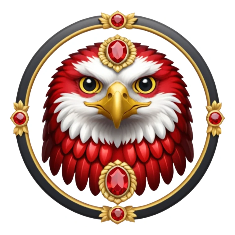 Golden eagle with two heads crest / brosch in a circle with red gems and no background sticker