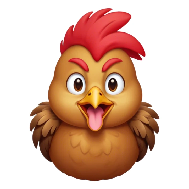 Cinematic Cute Yawning Brown Chicken Portrait Emoji, Head tilted slightly with a dramatic, wide-open yawn, showcasing a soft, fluffy brown plumage with a crisp red comb and gently drooping wings, round beady eyes barely open in drowsy contentment, Simplified yet irresistibly adorable features, highly detailed, glowing with a soft, cozy glow, high shine, relaxed yet expressive, stylized with a touch of whimsical charm, bright and endearing, soft glowing outline, capturing the essence of a sleepy yet affectionate chicken, so drowsy it feels like it could stretch out of the screen and curl up for a nap! sticker