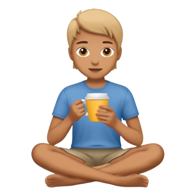 Create an emoji that shows a person sitting on the ground holding a cup. sticker
