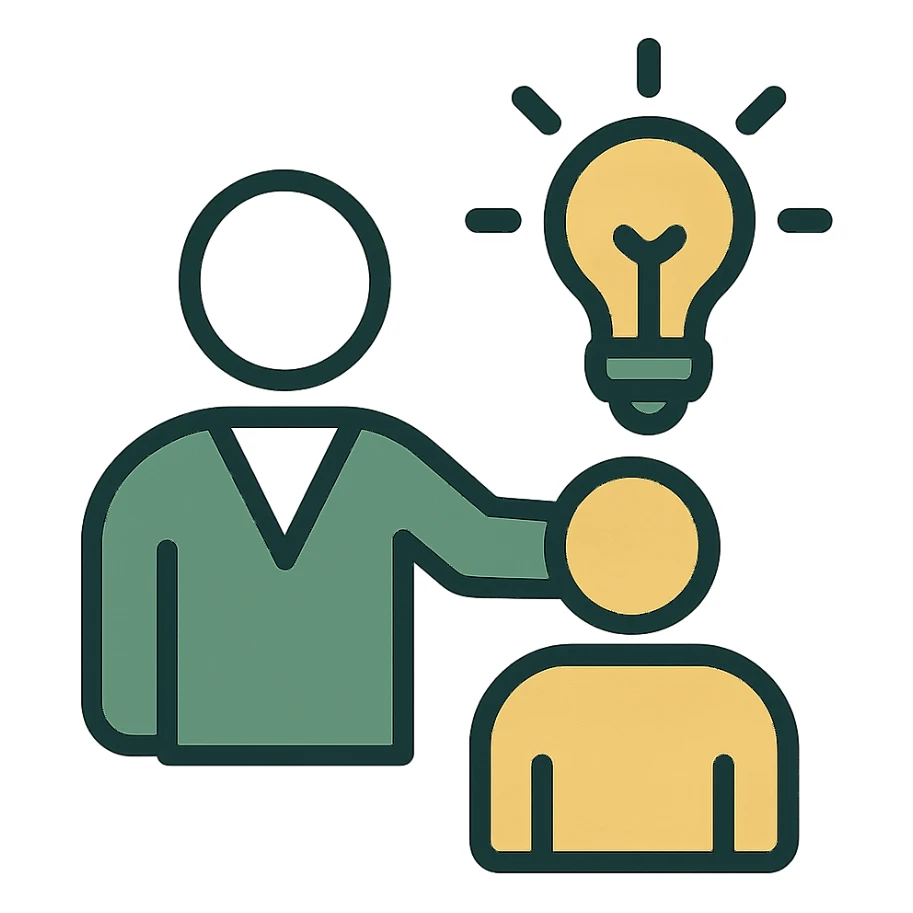 mentoring icon, professional style, green gold and white color scheme, bold and clear, suitable for digital use sticker
