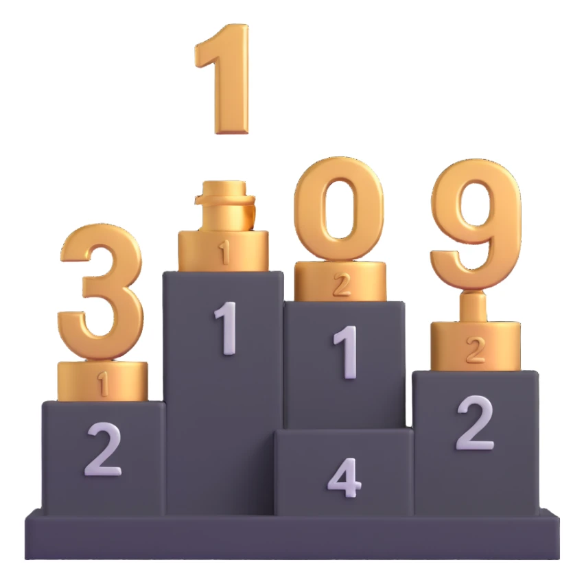podium with gold 1st, silver 2nd, bronze 3rd positions and large numbers sticker