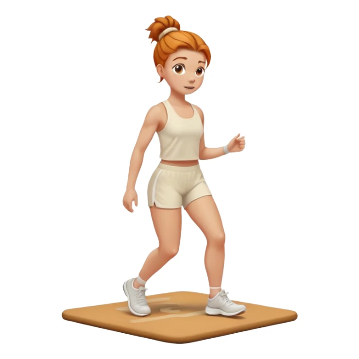 Ginger girl messy bun on walking pad cream gym outfit sticker