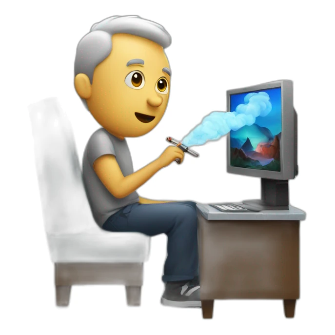 White Man with goatie vaping and watching a movie at his desktop sticker