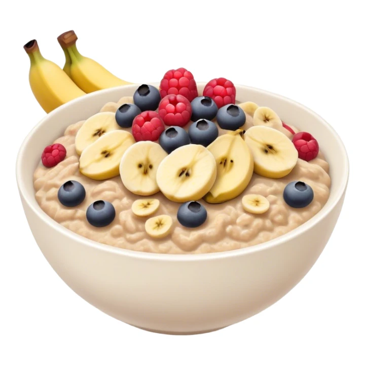 Oatmeal with banana and berries in a white bowl  sticker