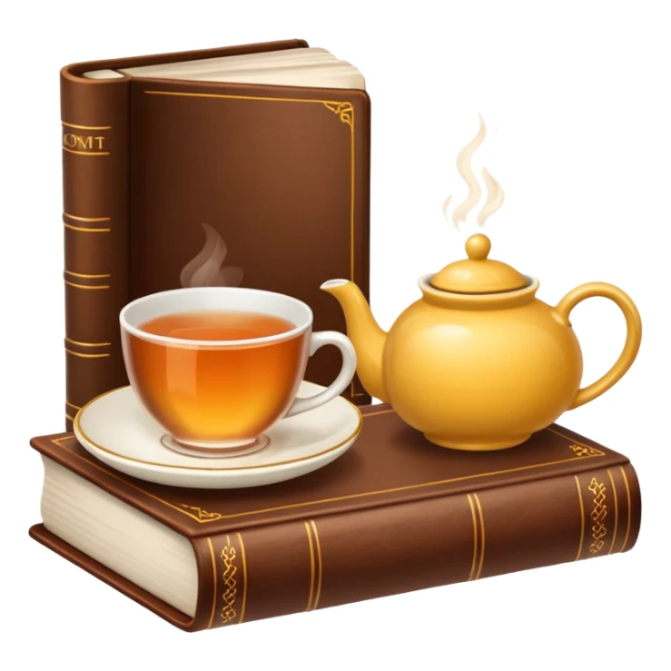 A cup of tea next to a book sticker