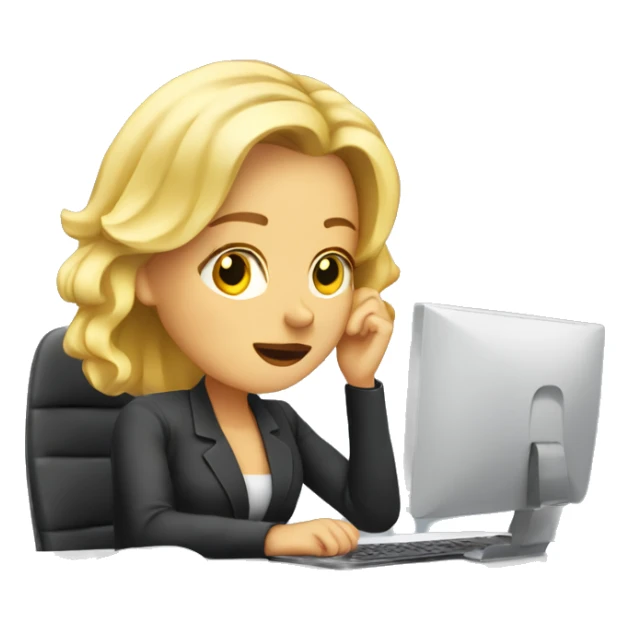 Blonde-woman-at-computer-desk-tired sticker