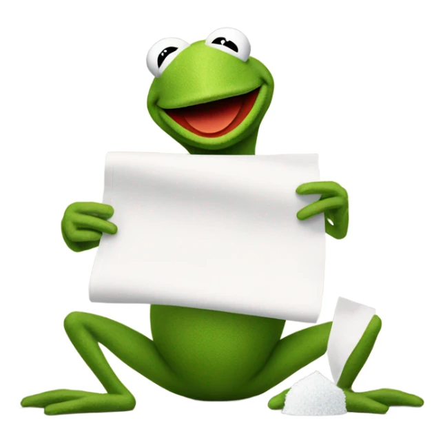 Kermit the frog with a rolled up paper and sugar on the table sticker