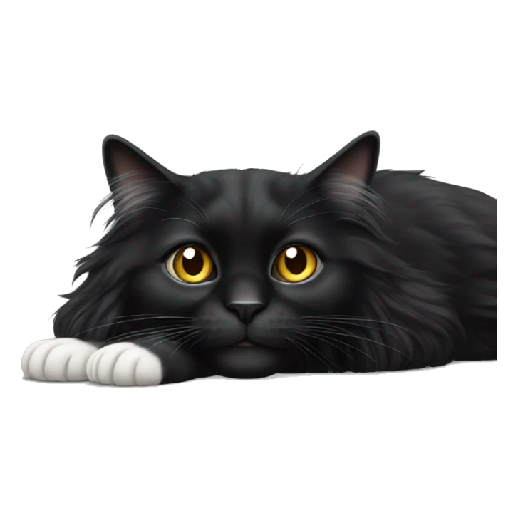 Long haired black cat with white feet sticker
