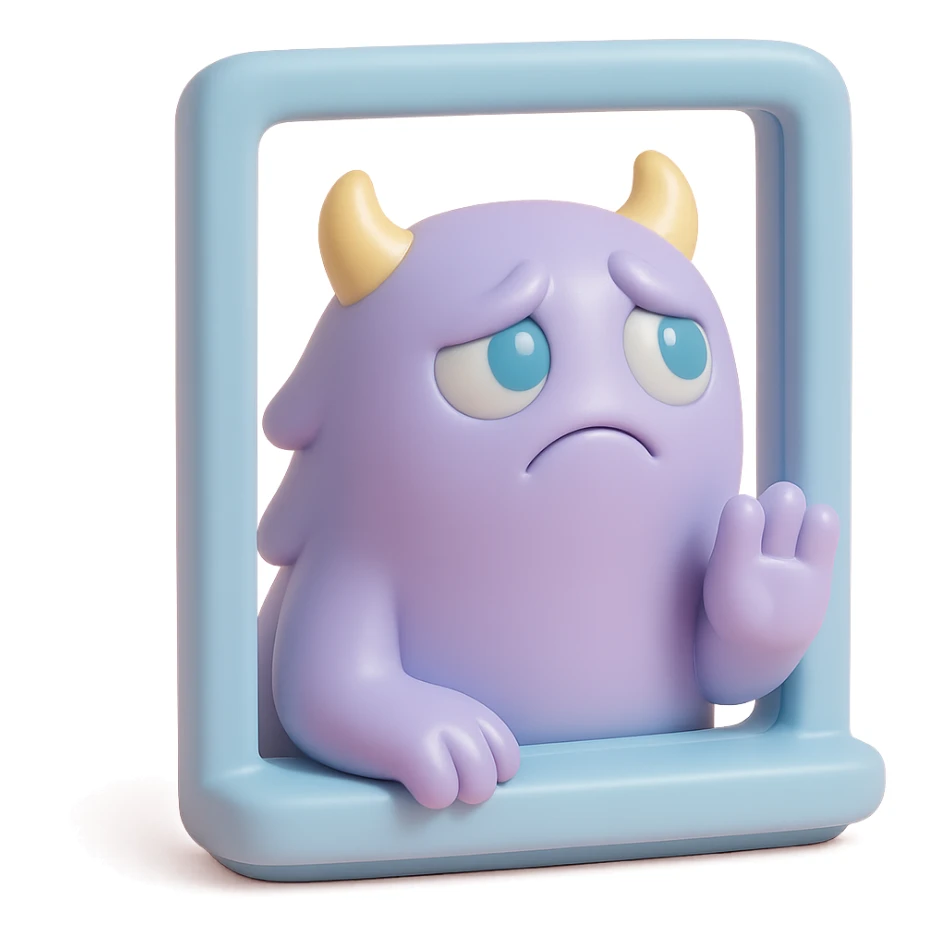 monster looking out a window, longing expression, soft pastel palette, toy-like vinyl figure style sticker