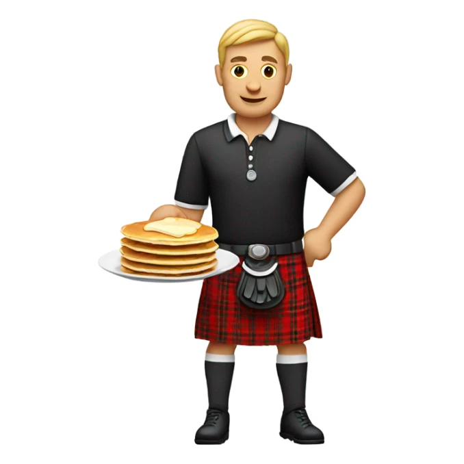 Golfer in kilt holding a plate of pancakes sticker