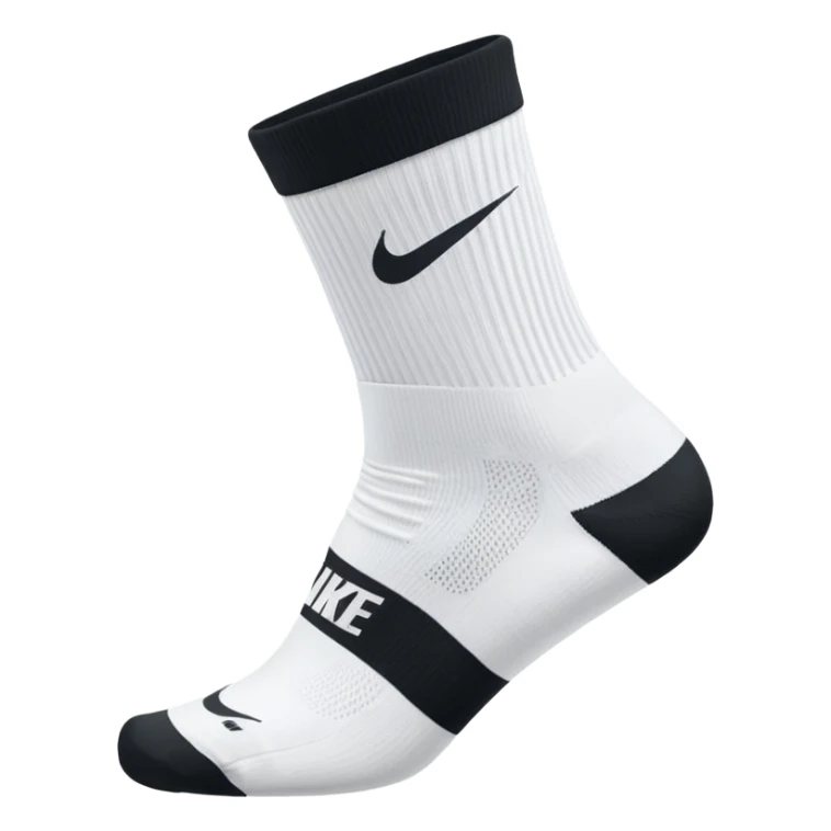 white sock, with black nike logo socks, dri-fit socks sticker