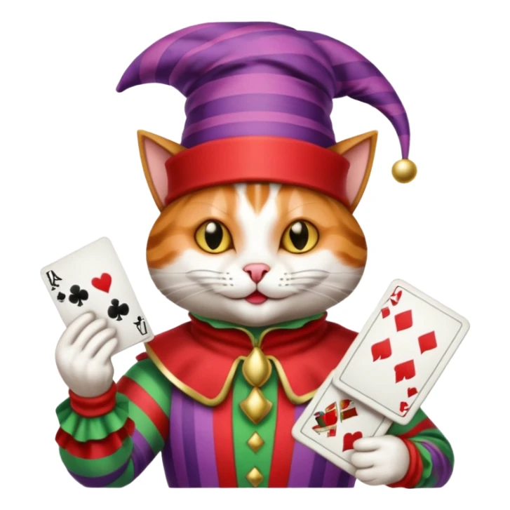 court jester cat, poker cards sticker