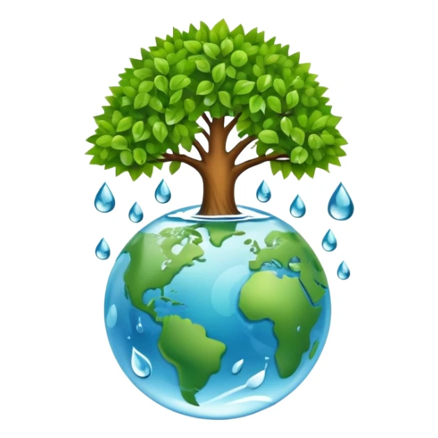 An icon featuring a tree, a recycling symbol, and a globe, representing ecology. The design includes green leaves, a water droplet, and wildlife, symbolizing the study of ecosystems, sustainability, and environmental protection. Transparent background. sticker