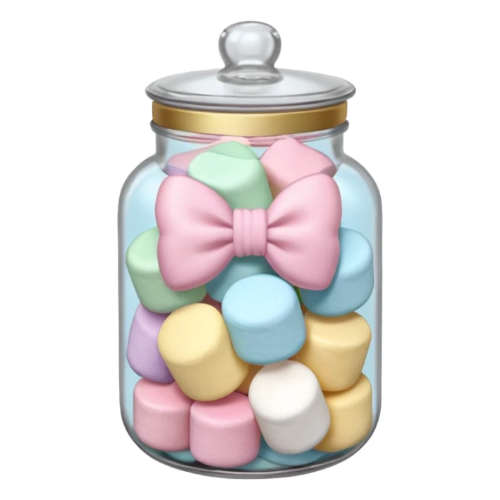 A jar filled with pastel marshmallow. A pastel Bow on the top sticker