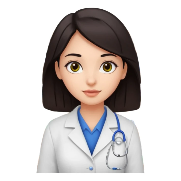 girl working in a pharmacy, dark hair, dark eyes, very sunny, bright expression sticker