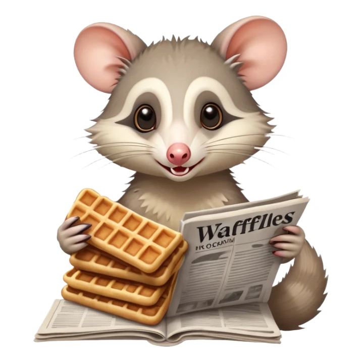 opossum eating waffles and reading newspaper  sticker