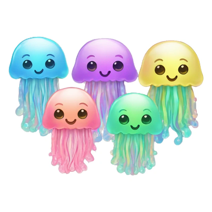 Kawaii rainbow pastel bedazzled family of jellyfish  sticker