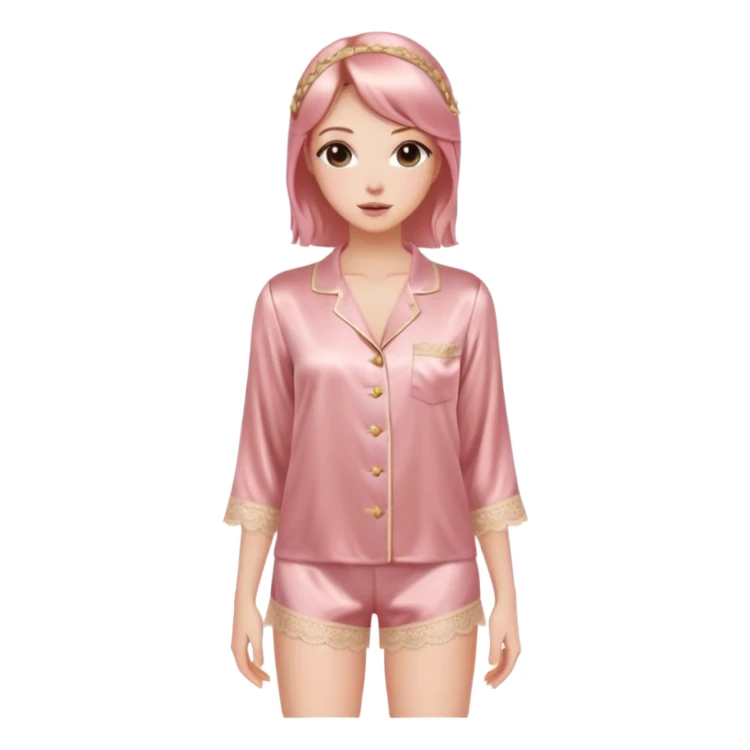 Rose gold silk pajama set, shorts with lace trim sticker