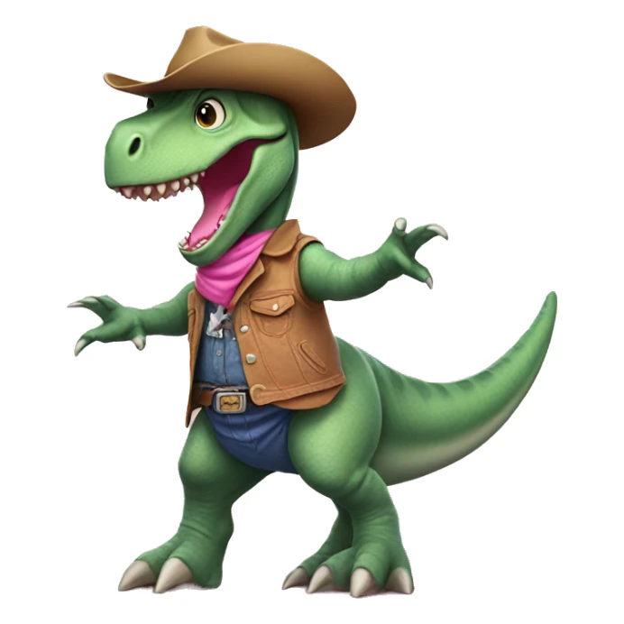 rex dinosaur surfing a pink hello dressed in cowboy sticker