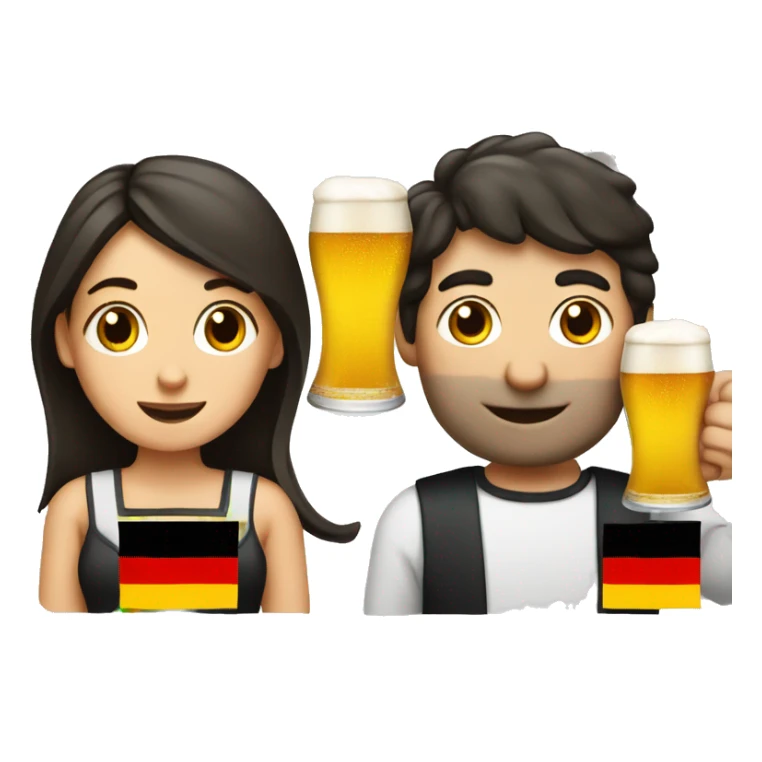 Dark hair man and woman with beer and German flag sticker