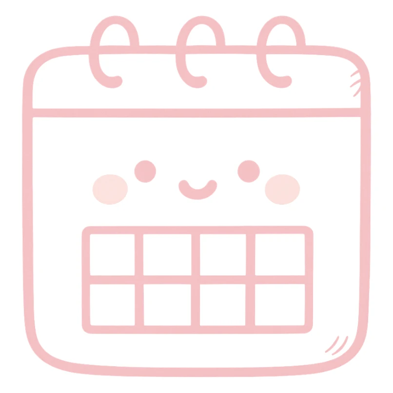 Japanese hand-drawn style, pink theme, soft and cute calendar icon, transparent background, for mobile home screen sticker