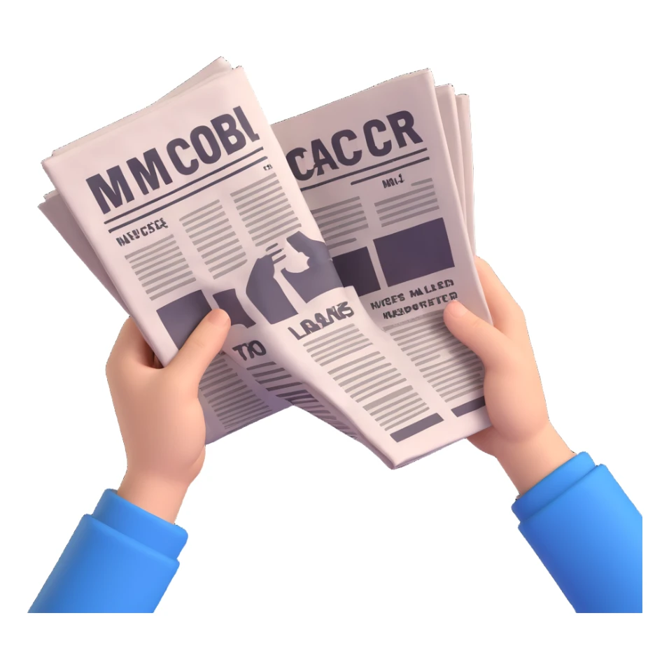 hands holding a newspaper sticker