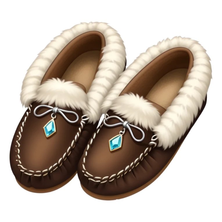 dark brown moccasins with diamond design and fluffy fur sticker