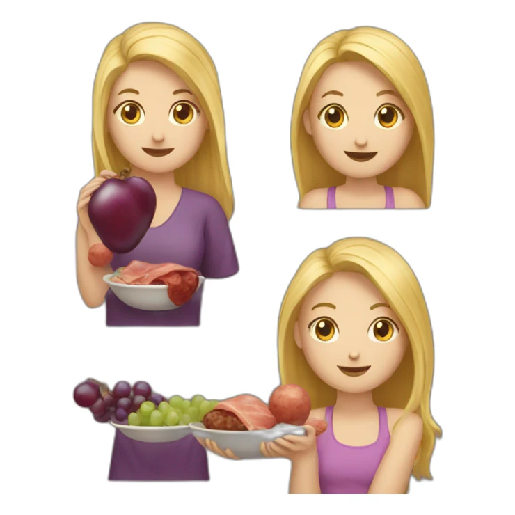 A blonde who eats grapes and a brunette who eats sausage sticker