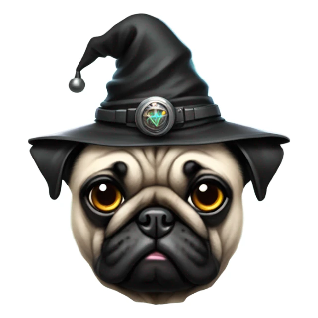 cyberpunk pug wearing a black wizard's hat sticker