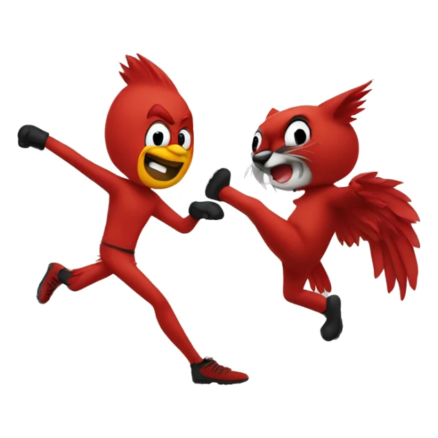 Cartoon cardinal kicking cartoon wildcat sticker