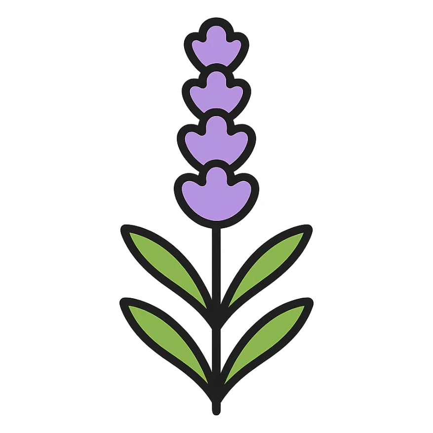 lavender flower icon with lineal color and black outlines sticker