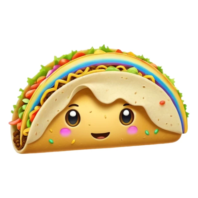 taco with white wings and rainbow question marks on the sides. sticker