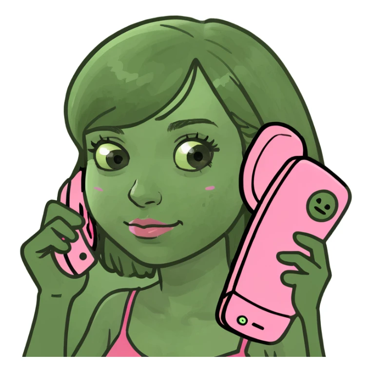 girl scrolling on pink SPAM phone sticker
