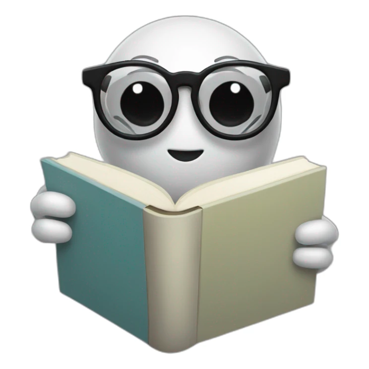 chatbot with glasses holding a book is black sticker