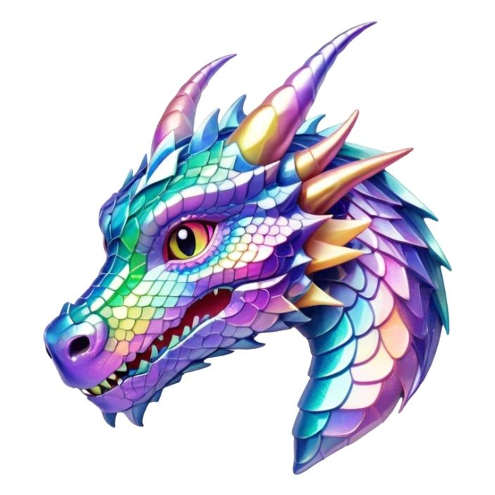 Sparkly glossy Pastel iridescent glass dragon head profile  sticker