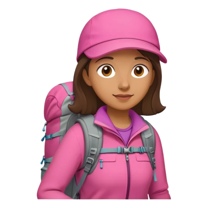 woman wearing pink clothes with hiking backpack sticker