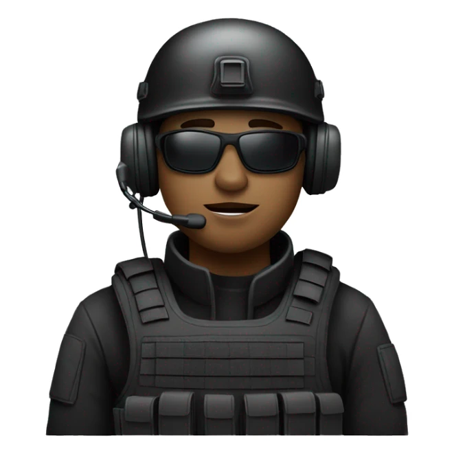 Military operator dressed in black with a helmet wearing a headset, ready to respond to alerts sticker