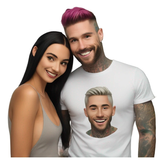 Photo Female model smiling at a very handsome tattooed man sticker