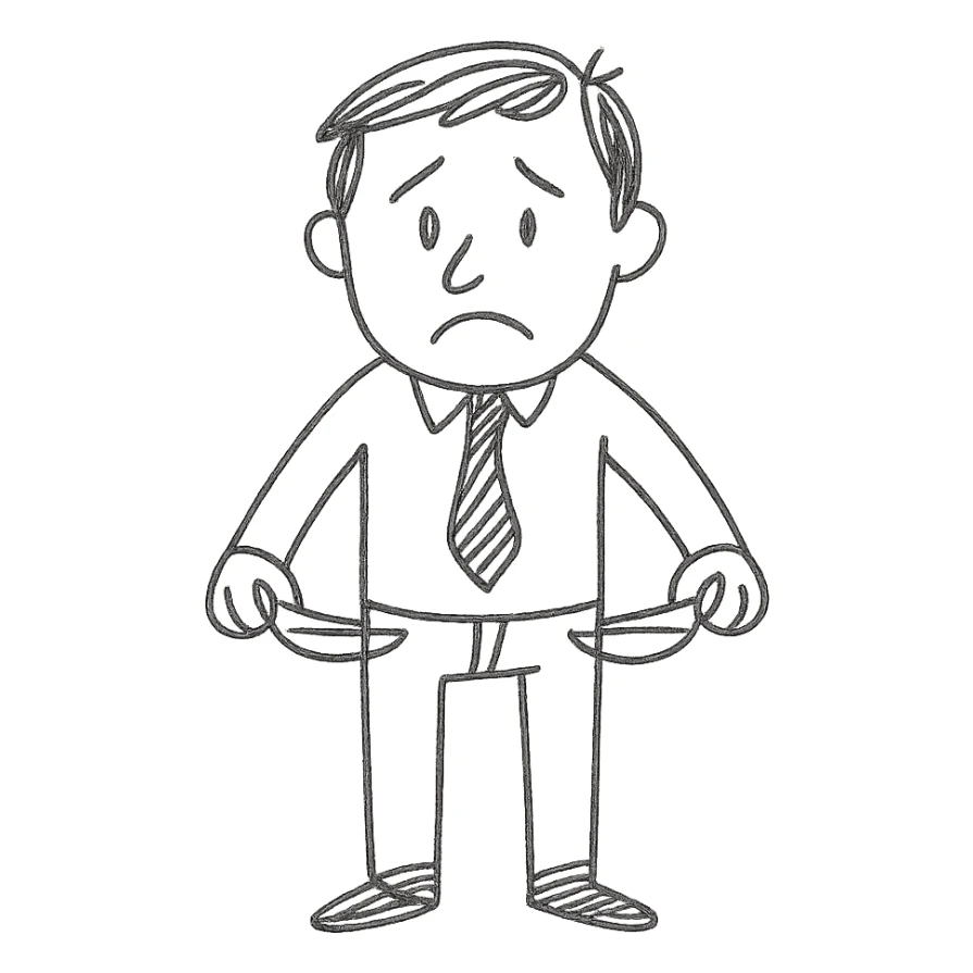 hand drawn sketch of a sad man with empty pockets sticker