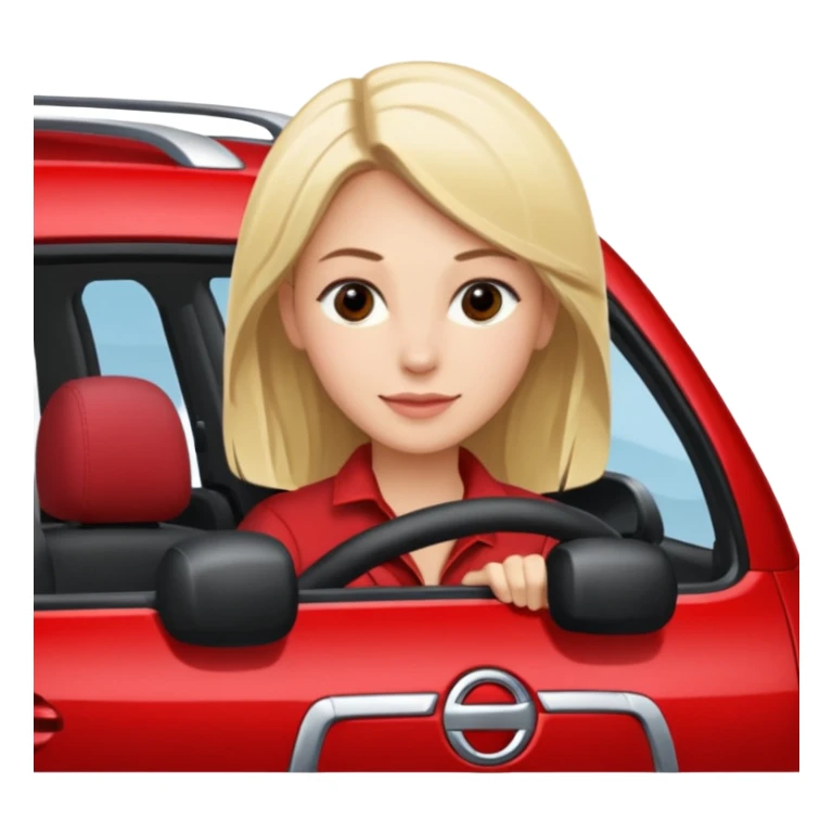 A Beautiful Blonde driving a RED NISSAN ROGUE SUV sticker