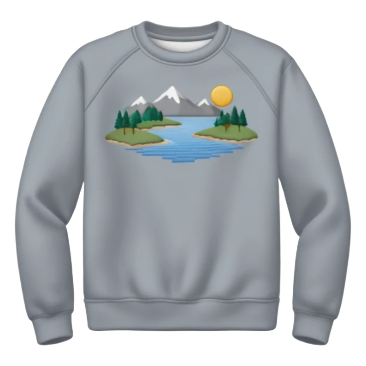 Sweat shirt with really tiny embroidered lake design in top left corner sticker