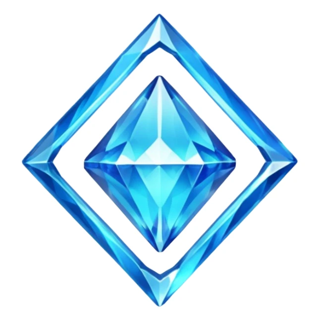 Create a custom emoji badge featuring a stylized, glossy letter “S”. Style it after the Diamond rank from League of Legends. Use crystalline blue tones, sharp reflections, faceted textures, and a high-end glowing frame.
 sticker