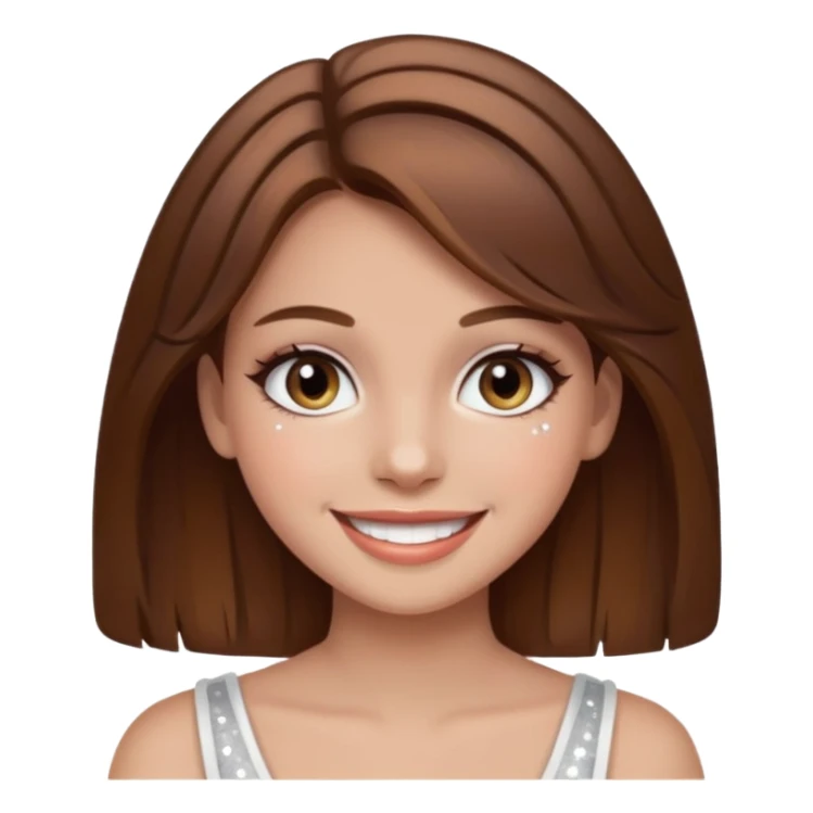 Girl with brown hair with sparkly white eyeshadow sticker